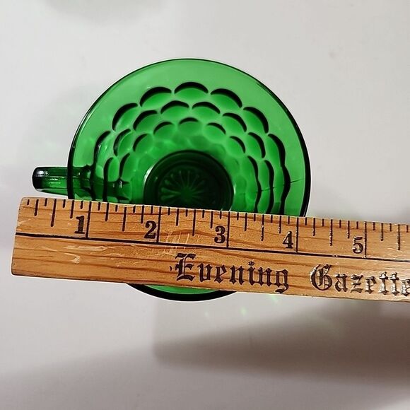 Set Of 4 Vtg Anchor Hocking Forest Green Bubble Glass (2) Cups + Cream & Sugar - Picture 9 of 16